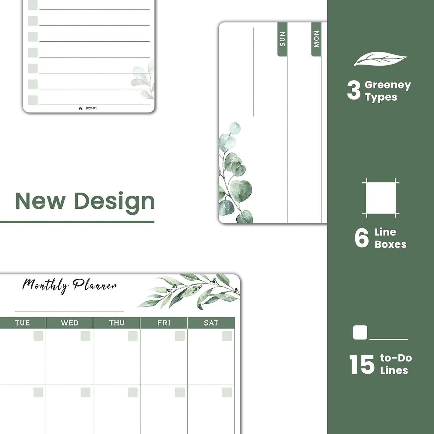 ALEZEL Dry Erase Fridge Calendar Magnetic, Greenery White Board Calendar Dry Erase for Refrigerator - Set of Vertical Monthly & Weekly Calendar for Fridge with 1 List Board, 4 Markers + Eraser