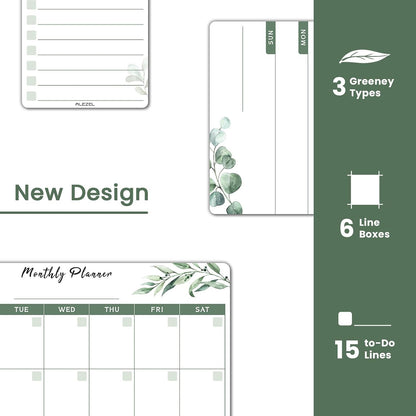 ALEZEL Dry Erase Fridge Calendar Magnetic, Greenery White Board Calendar Dry Erase for Refrigerator - Set of Vertical Monthly & Weekly Calendar for Fridge with 1 List Board, 4 Markers + Eraser