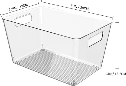 Oprunsy Clear Plastic Storage Bins with Handles, 6 Pack Large Organizer Bins – BPA-Free Kitchen Pantry Fridge Freezer Cabinet Organizers, 11" L × 7.5" W × 6" H