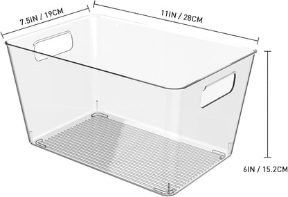 Oprunsy Clear Plastic Storage Bins with Handles, 6 Pack Large Organizer Bins – BPA-Free Kitchen Pantry Fridge Freezer Cabinet Organizers, 11" L × 7.5" W × 6" H