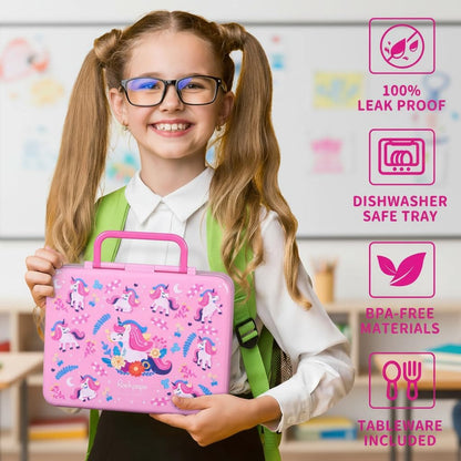 rockpapa Chill Bento Box for Kids- Large 5.5 Cups Lunch Box with Ice Pack - 5 Compartments, BPA-Free, Leak Proof, with Utensils & Portable Handle, Microwave/Dishwasher Safe (Purple Butterfly)
