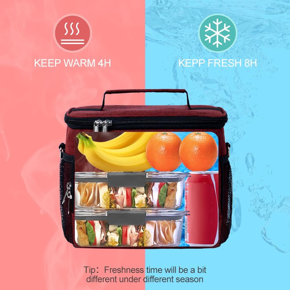 Tiblue Insulated Lunch Bag for Women/Men, Reusable Lunch Box for Office Work School Picnic,Leakproof Freezable Cooler Bag with Adjustable Shoulder Strap for Kid/Adult(Medium, Black & White Stripes)