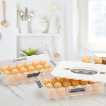 BTSKY Deviled Egg Platter with Lid, 3-Layer 54 Slots Deviled Eggs Carrier, Clear Portable Egg Holder for Fridge Reusable Deviled Eggs Tray Carton Box for Easter and Party Favor (3-Layer, Orange)