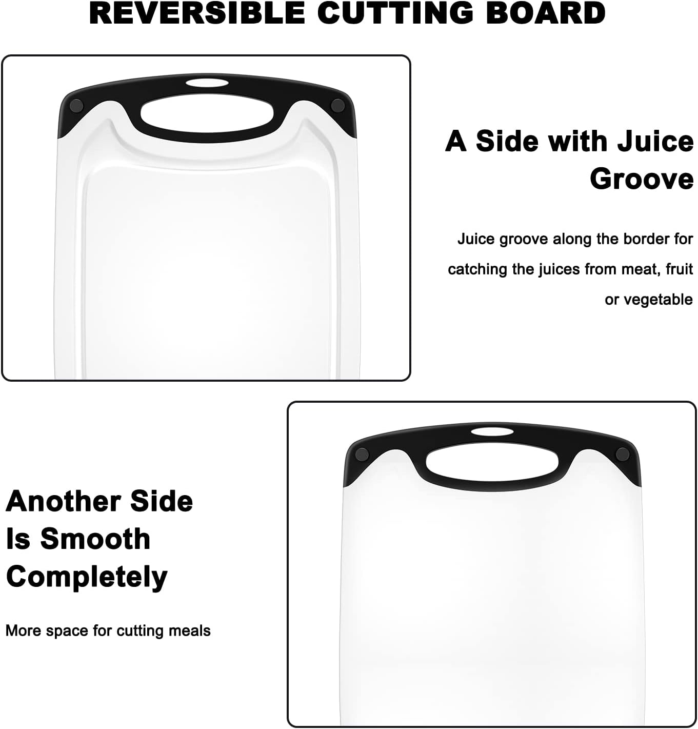 Viretang Plastic Cutting Boards Set of 3 Extra Large for Kitchen, Thick Chopping Board with Deep Juice Grooves, Non‑Slip Feet, Easy Grip Handle, BPA Free, Dishwasher Safe,Black