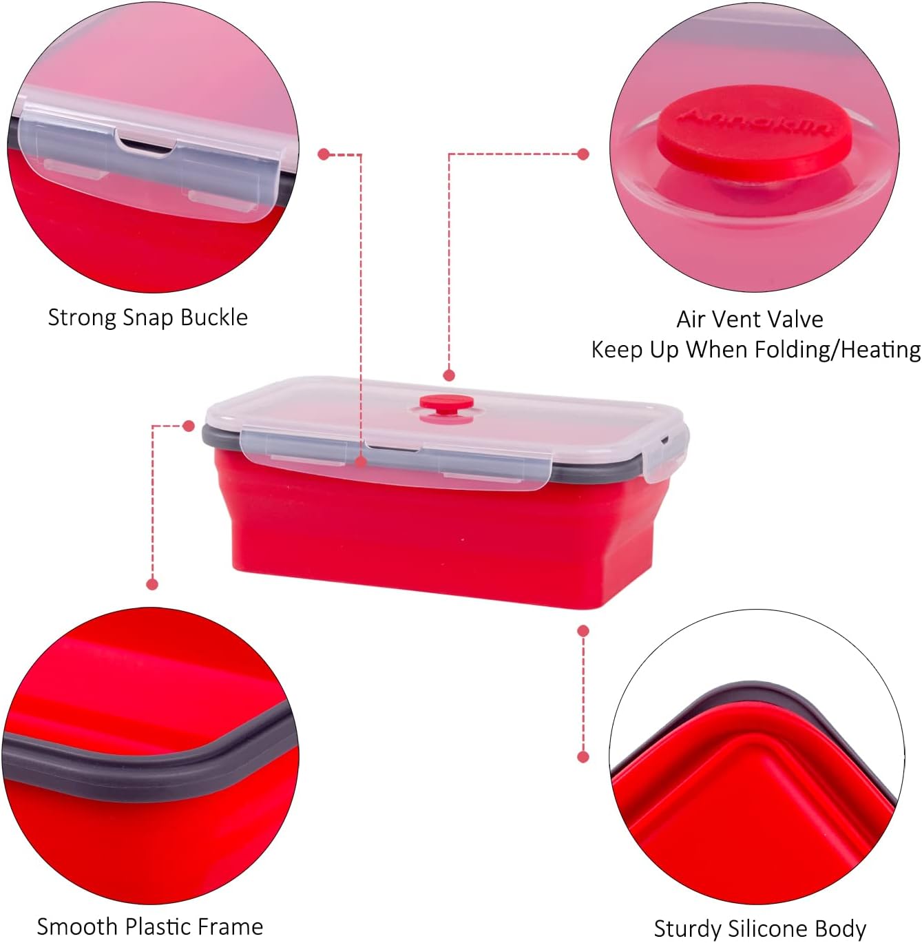 Collapsible Food Storage Containers with Lids, 4 Pack, 40 oz Silicone 1-Compartment Meal Prep Containers Reusable, Lunch Bento Boxes for Adults, Microwave Freezer Dishwasher Safe, BPA-Free, Black