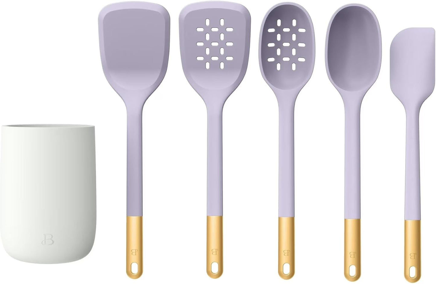 6 Piece Silicone Kitchen Utensil Set with Holder, Heat Resistant Cooking Tools, Nonstick Safe Spatula Spoon Turner Set with Ceramic Storage Crock