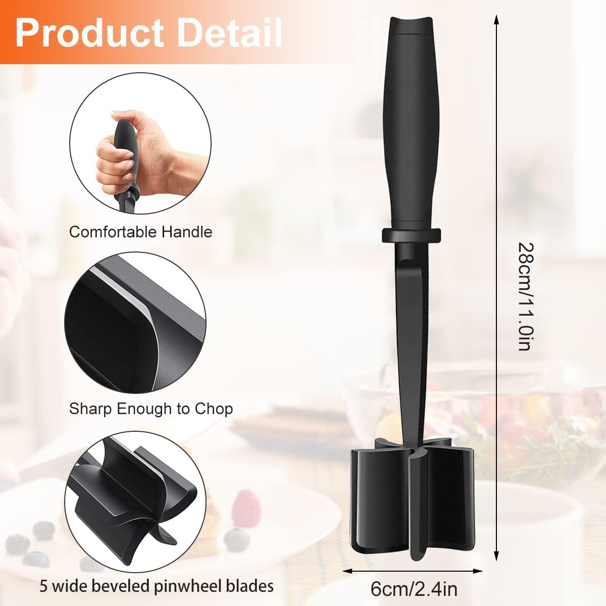 Meat Chopper with 5 Curved Nylon Blades