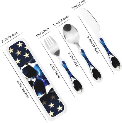 3-Piece Kids Silverware Set With Storage Case, Stainless Steel Reusable Children Safe Knife Spoon Fork Set Dreamy Jellyfish Print Children Flatware Set For Kids Lunch Box