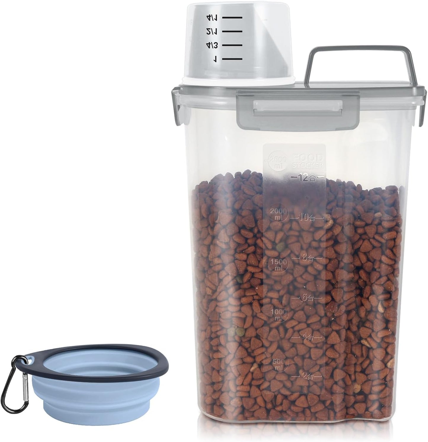 LEAWALK Airtight Small Cat Dog Pet Food Storage Containers BPA Free, with Large Pour Spout/1 Measuring Cup/ 4 Safety Locks and Double-layer Silicone Strip (Olive Gray x 2, 3L-2pack)