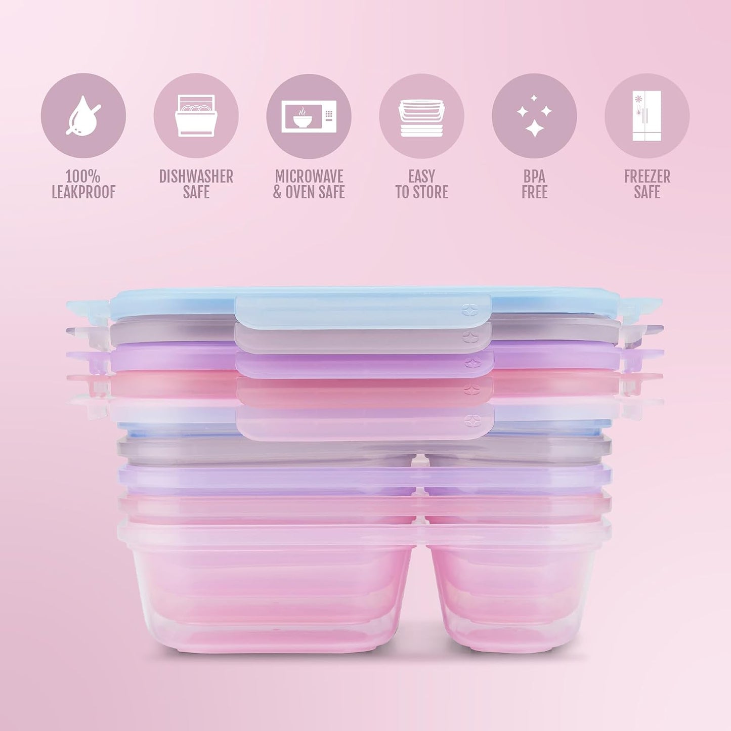 Ello Snap & Nest 10-Piece 4.5 Cup Plastic Meal Prep Set, Reusable Food Containers for Healthy Eating, Freezer, Dishwasher Safe, Berry Fields
