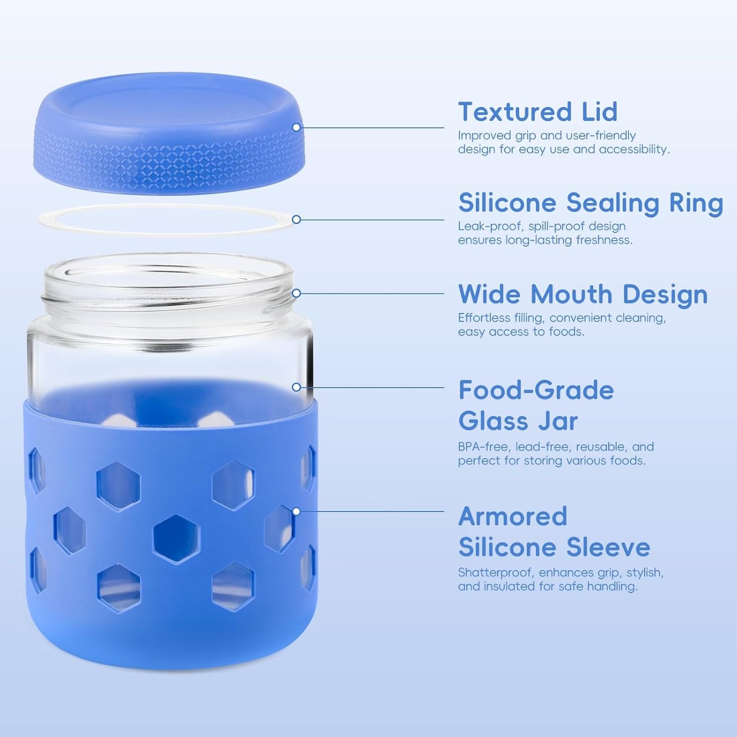 Gemice 6-Pack 10oz Glass Mason Jars with Silicone Sleeves, Airtight BPA-Free Overnight Oats Containers with Lids, Dishwasher Safe Leak-Proof Meal Prep Jars for Chia Pudding, Yogurt, Snacks