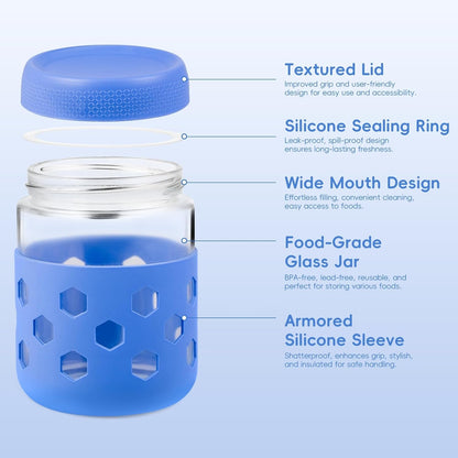 Gemice 6-Pack 10oz Glass Mason Jars with Silicone Sleeves, Airtight BPA-Free Overnight Oats Containers with Lids, Dishwasher Safe Leak-Proof Meal Prep Jars for Chia Pudding, Yogurt, Snacks