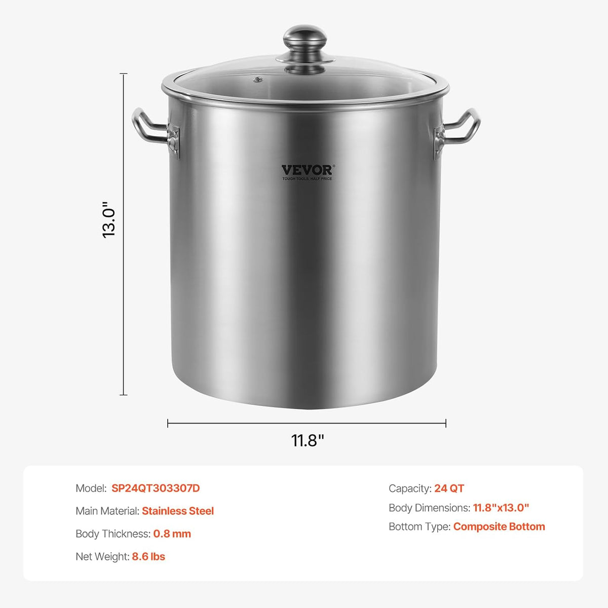 VEVOR Stainless Steel Stockpot, 42 Quart Large Cooking Pots, Cookware Sauce Pot with Strainer, Lid, and Handle, Heavy Duty Commercial Grade Stock Pot, Sanding Treatment, for Large Groups Events Silver