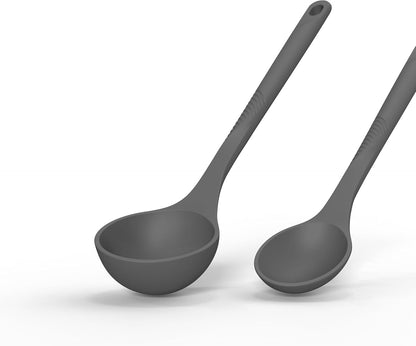 Silicone Cooking Utensils Set - 600°F Heat Resistant, Nonstick Kitchen Utensil Set with Spatulas, Spoons, Whisk, Tongs, BPA Free, Dishwasher Safe, Black