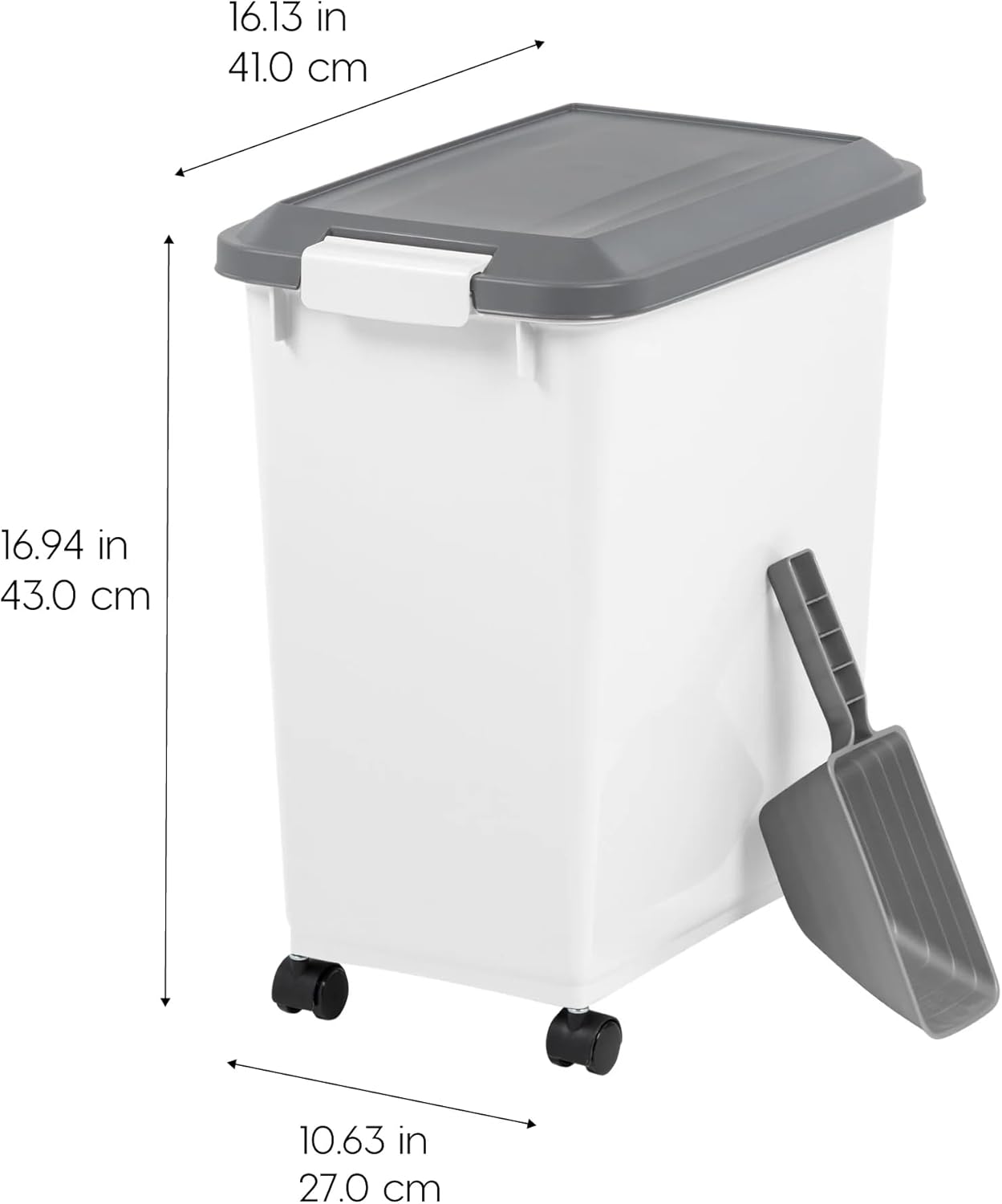 Airtight Pet Food Storage Container with Wheels and Scoop, Moisture-Proof Dog Cat Food Bin, Easy-Moving Kitchen Pantry Organizer (30 lb)