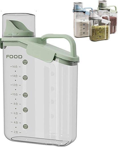 Cereal Containers Dispenser Rice Storage Container Clear Food Storage Containers Measuring Cup Pour Spout With Lids Airtight For Kitchen Grain Dry Food Pet Dog Food Organization（Green 2L）