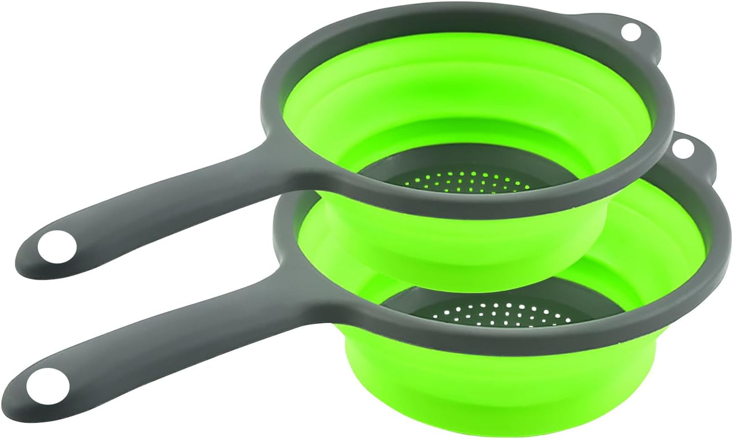 Kitchen Collapsible Colanders Set,Collapsible Colanders with Handles,Dishwasher Safe,Space-Saver Folding Strainer Colander for Draining Pasta Vegetable Fruits (Red)