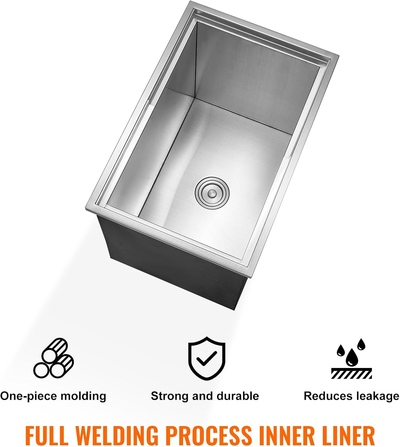 Happybuy Drop in Ice Chest 18L x 12W x 14.5H Inch Stainless Steel Ice Cooler with Sliding Cover Drop in Ice Bin Included Drain-Pipe and Drain Plug for Cold Wine Beer