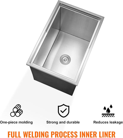 Happybuy Drop in Ice Chest 18L x 12W x 14.5H Inch Stainless Steel Ice Cooler with Sliding Cover Drop in Ice Bin Included Drain-Pipe and Drain Plug for Cold Wine Beer