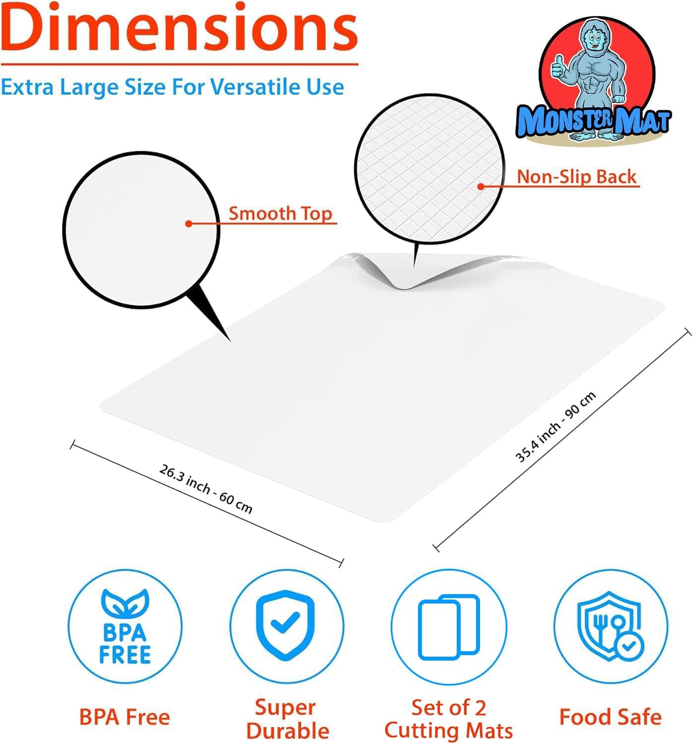 MonsterMat Extra Large Flexible Kitchen Mat – 23.4" x 35.6" x 0.08" – Ultra Thin Chopping Board, durable, Non-Slip, and Versatile Kitchen Extra Large Cutting Board and Craft Cutting Mat (1)
