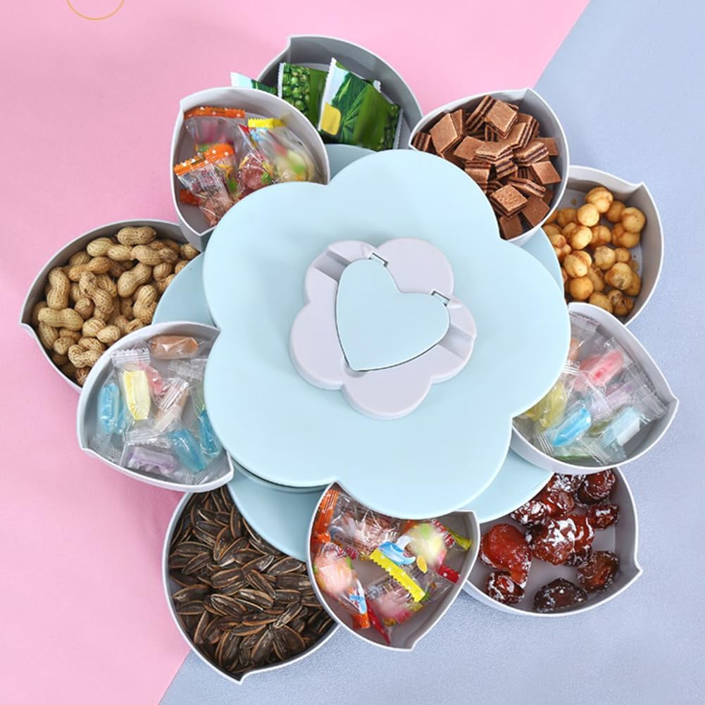 EUBUY Snack Storage Box, Rotating Candy Box Petal Shape Food Snack Storage Box, Food Fruit Storage Box, Double Deck Petal Shaped Platter for Home Party Wedding