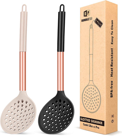 BUNDLEPRO Silicone Kitchen Ladle Strainer, 2 Pack, Black-Red