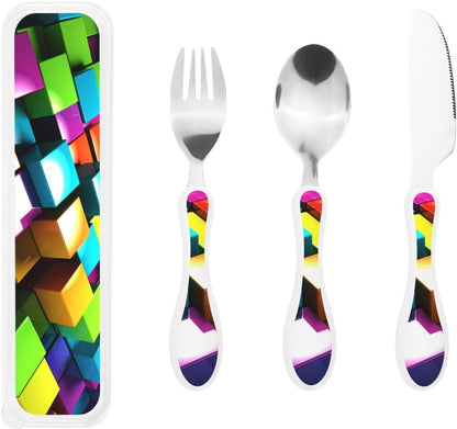 3-Piece Kids Silverware Set With Storage Case, Stainless Steel Reusable Children Safe Knife Spoon Fork Set Yellow Sunflowers Children Flatware Set For Kids Lunch Box