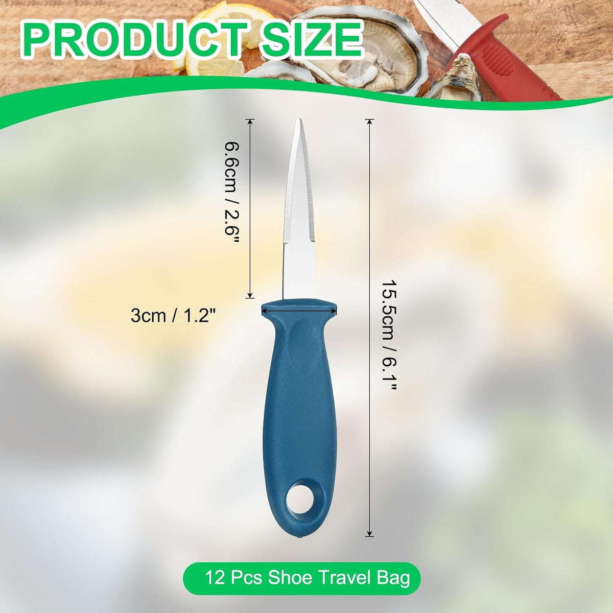 uxcell 12 Pcs Stainless Steel Oyster Shucking Knife, Oyster Shucking Shell Opener Knife Non-Slip for Shellfish Opening Seafood Restaurants Home Use, Green