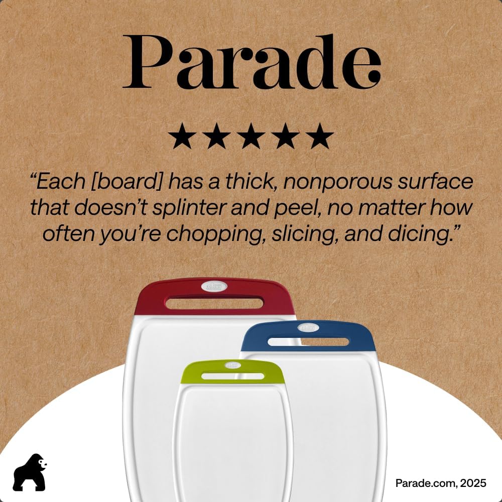 GORILLA GRIP BPA-Free Reversible Kitchen Cutting Board Set of 3, US Designed, Nonporous, Juice Grooves Catch Liquid, Slip Resistant Border, Dishwasher Safe, Durable Large Food Chopping Boards, Black