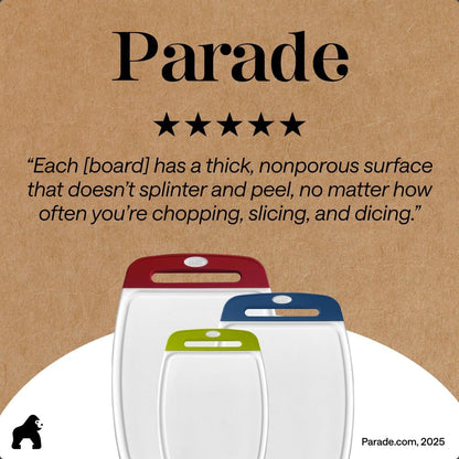 GORILLA GRIP BPA-Free Reversible Kitchen Cutting Board Set of 3, US Designed, Nonporous, Juice Grooves Catch Liquid, Slip Resistant Border, Dishwasher Safe, Durable Large Food Chopping Boards, Black