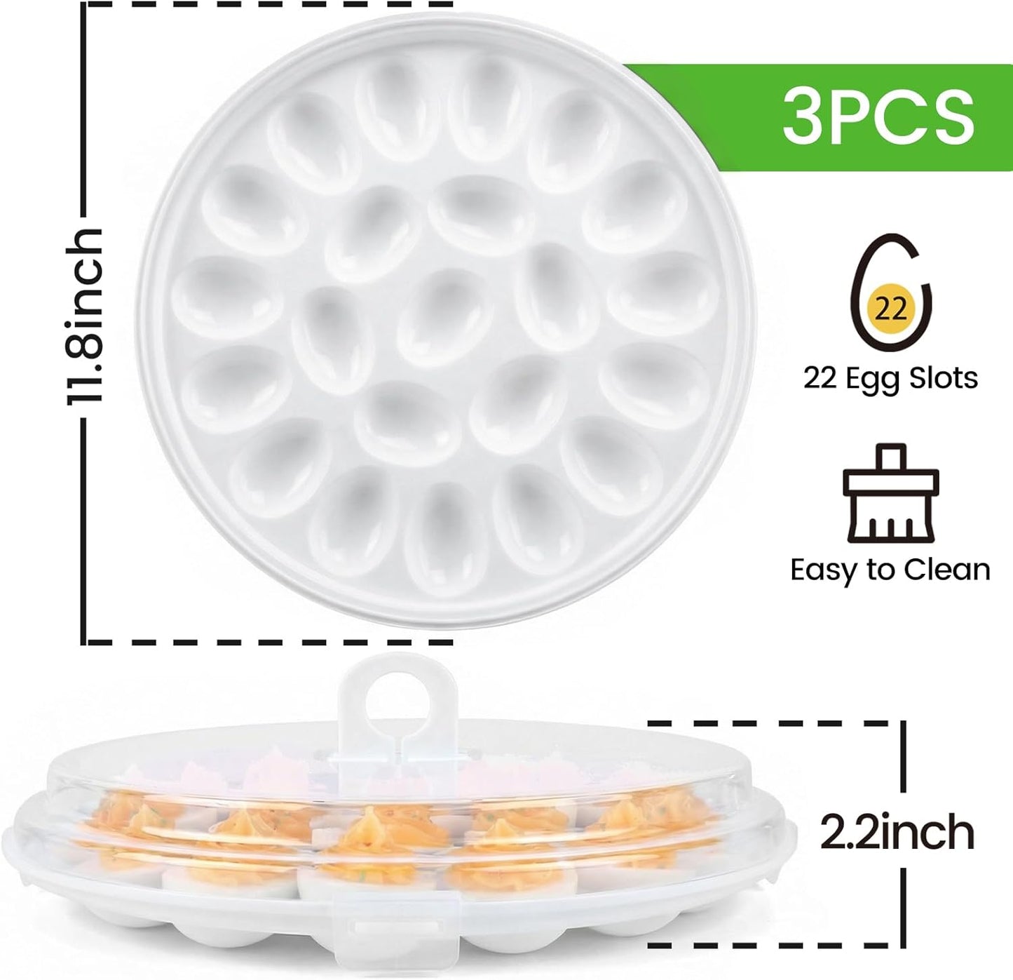 HANSGO Deviled Egg Containers with Lid, Deviled Egg Platter Carrier Holder Trays with 22 Slots for Holiday Party and Home Kitchen, Green