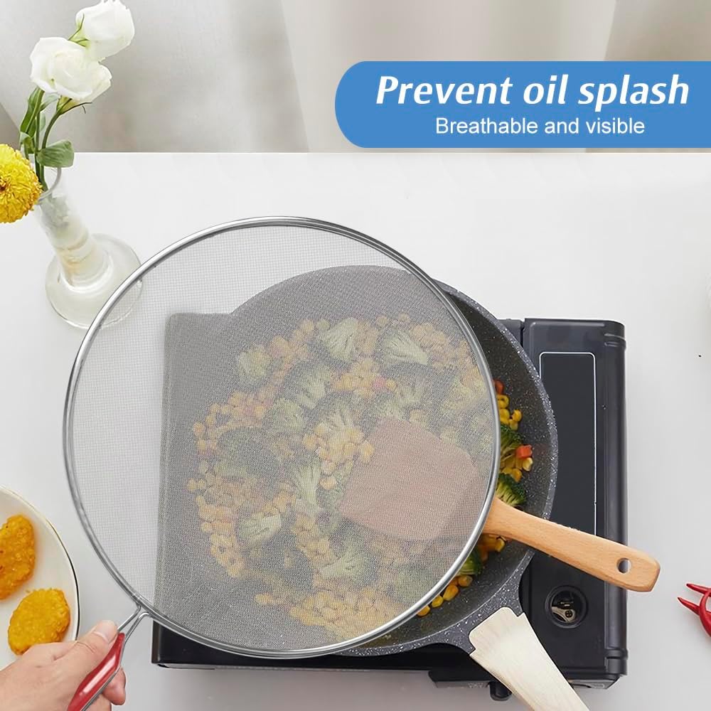 Splatter Screen for Frying Pan, Classic Splatter Screens, Splatter Guard Mesh Stainless Steel Grease Guard Shield with Comfort Grip Handles Set of 4: 11.5", 9.8", 8.3", 7.5'' (29,25,21,19 cm)