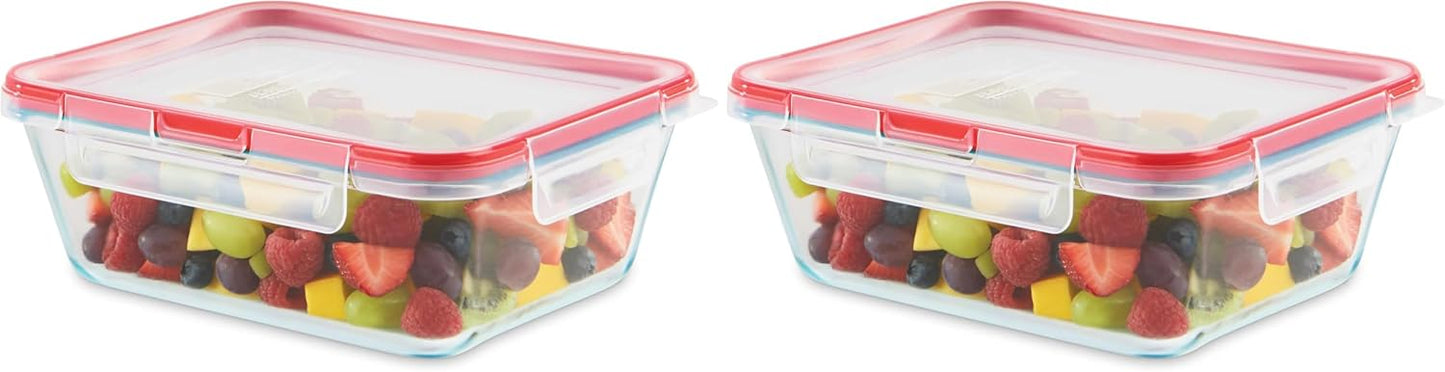 Pyrex Freshlock Glass Food Storage Container, Airtight & Leakproof Plastic Locking Lids, Freezer Dishwasher Microwave Safe, 8 Cup