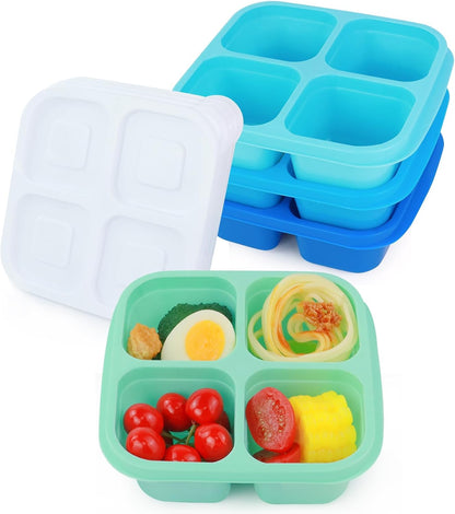 Finorder 6 Pack 4-Compartment Snack Containers, Reusable Food Containers for Kids School, Adults Office, Picnic Trip, Lunch Bento Box Meal Prep Containers (Bright Color Set)
