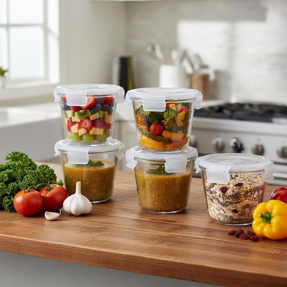 H.JSS WDJS 3Cup Round Glass Food Storage Containers with Airtight lids, 23oz Glass Meal Prep Containers, Heat-Resistant BPA-Free for Soup Leftover, Microwave, Dishwasher and Fridge Safe (white-4Pack)