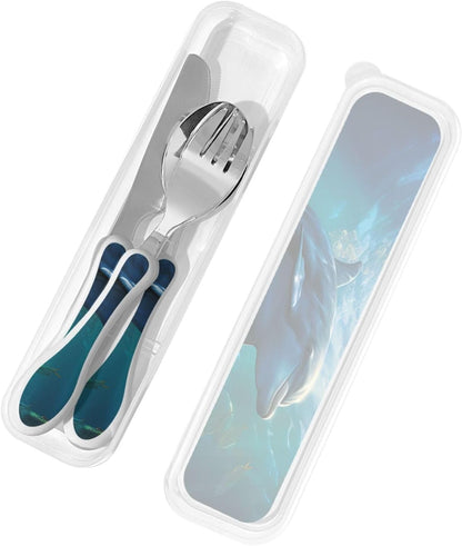 3-Piece Kids Silverware Set With Storage Case, Stainless Steel Reusable Children Safe Knife Spoon Fork Set Candy Children Flatware Set For Kids Lunch Box