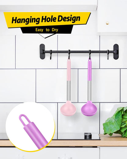 Pack of 2 Ladle Spoon,Silicone Large Spoon for Soup,Non Stick Kitchen Utensils with High Heat Resistant,BPA Free Perfect Kitchen Tools for Cooking, Stirring,Serving Soups (BLACK-WHITE)