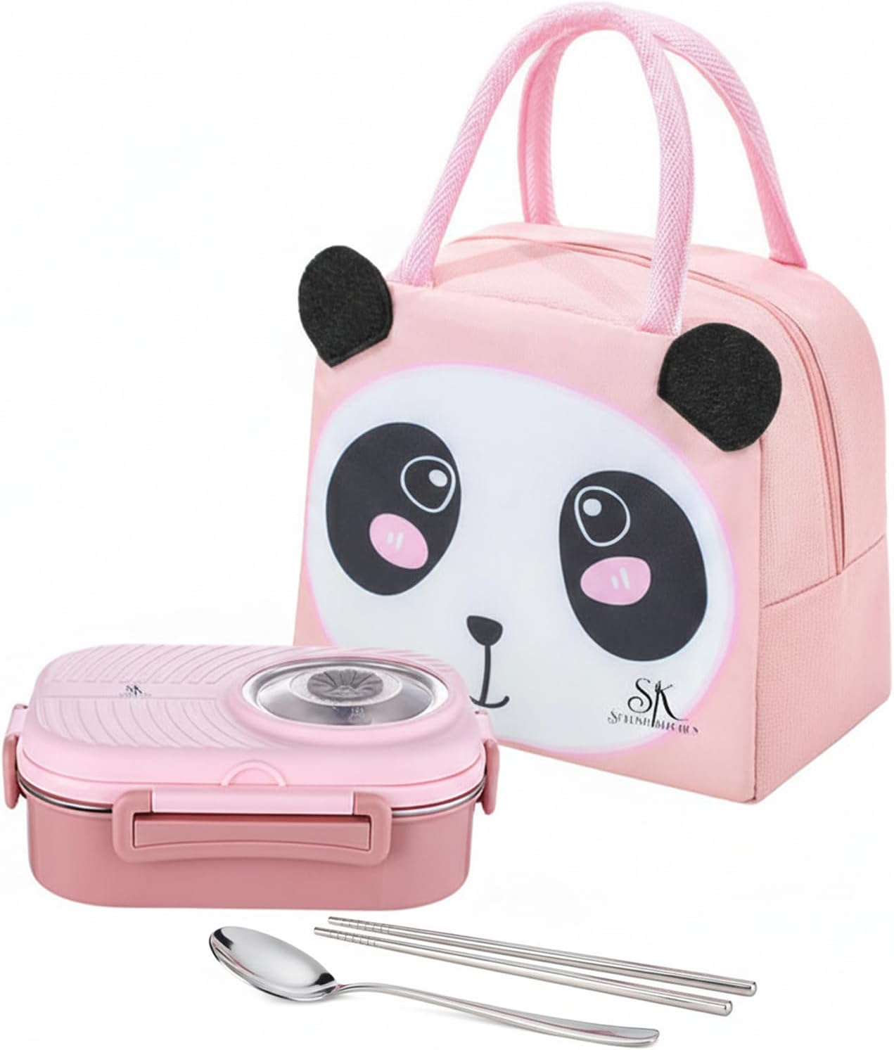 Kids Bento Lunch Box with Bag – Leakproof Stainless Steel Bento Box for School, 3 Compartments, Soup Bowl, Spoon & Chopsticks, Lunchbox Set for Girls & Boys (Blue)