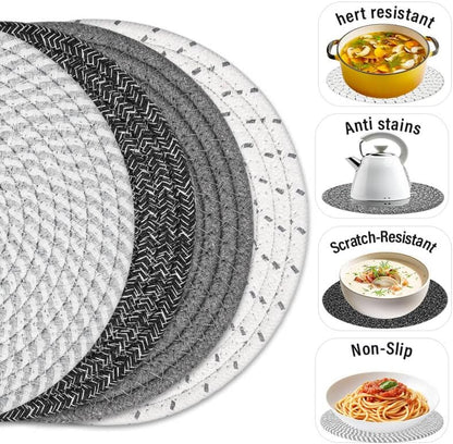 Tidponra Trivet Mats Set for Hot Dishes, 5 Heat Resistant Pot Holders Kitchen Counter, Table, Home Essentials, Anti Stain Hot Pads Plate Mats for Hot pots and Pans, 7 Inches