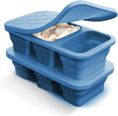 Silicone Freezer Trays With Lid, Stackable 1 Cup Silicone Freezer Molds, Easy To Use Soup Ice Cube Tray, Collapsible Freezing Molds for Meal Prep, Broth, Sauce, Leftovers, Soup Storage Gift Set