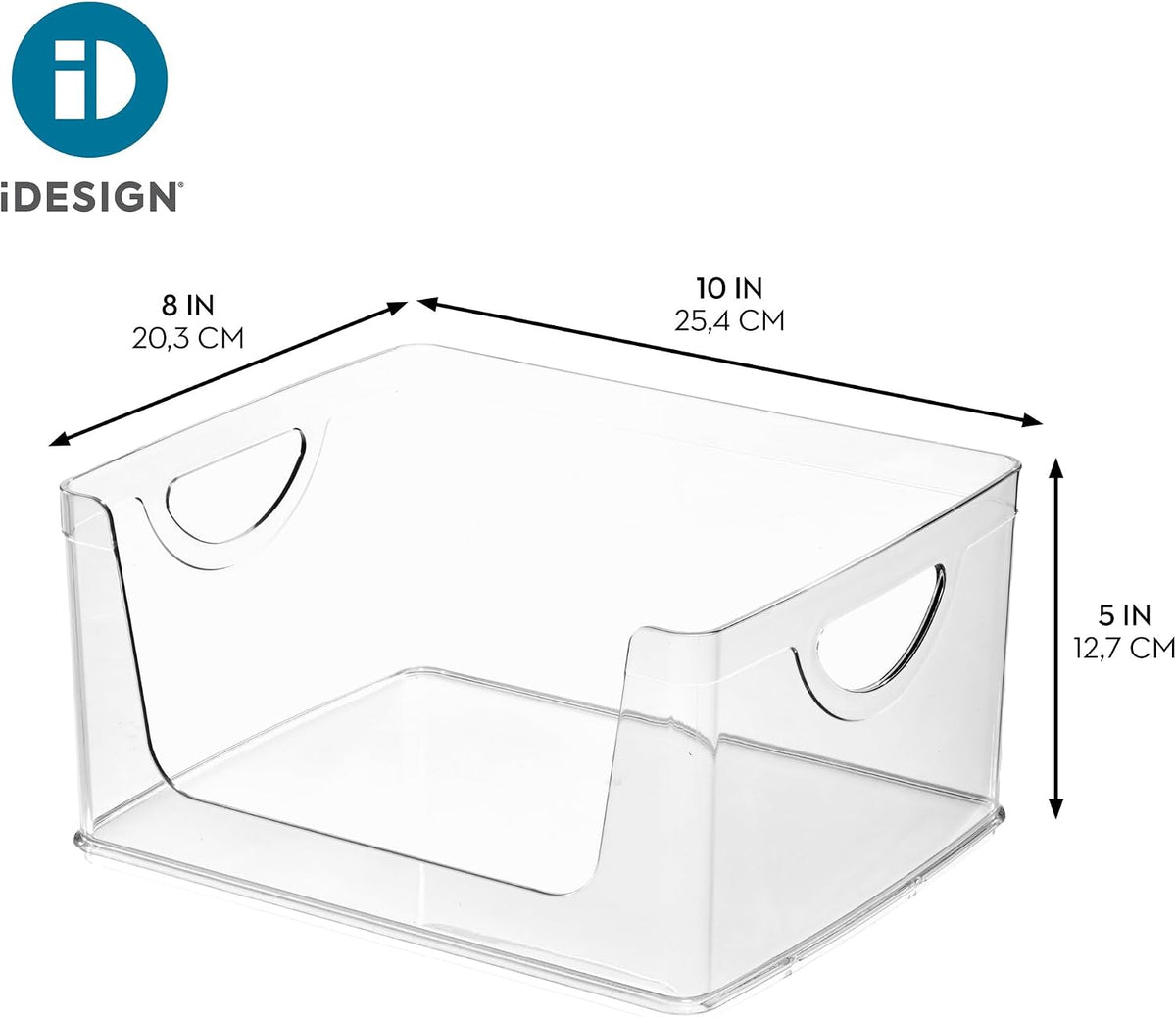 iDesign Stackable Open-Front Storage Bins with Handles, Set of 4, Clear | For Kitchen and Pantry