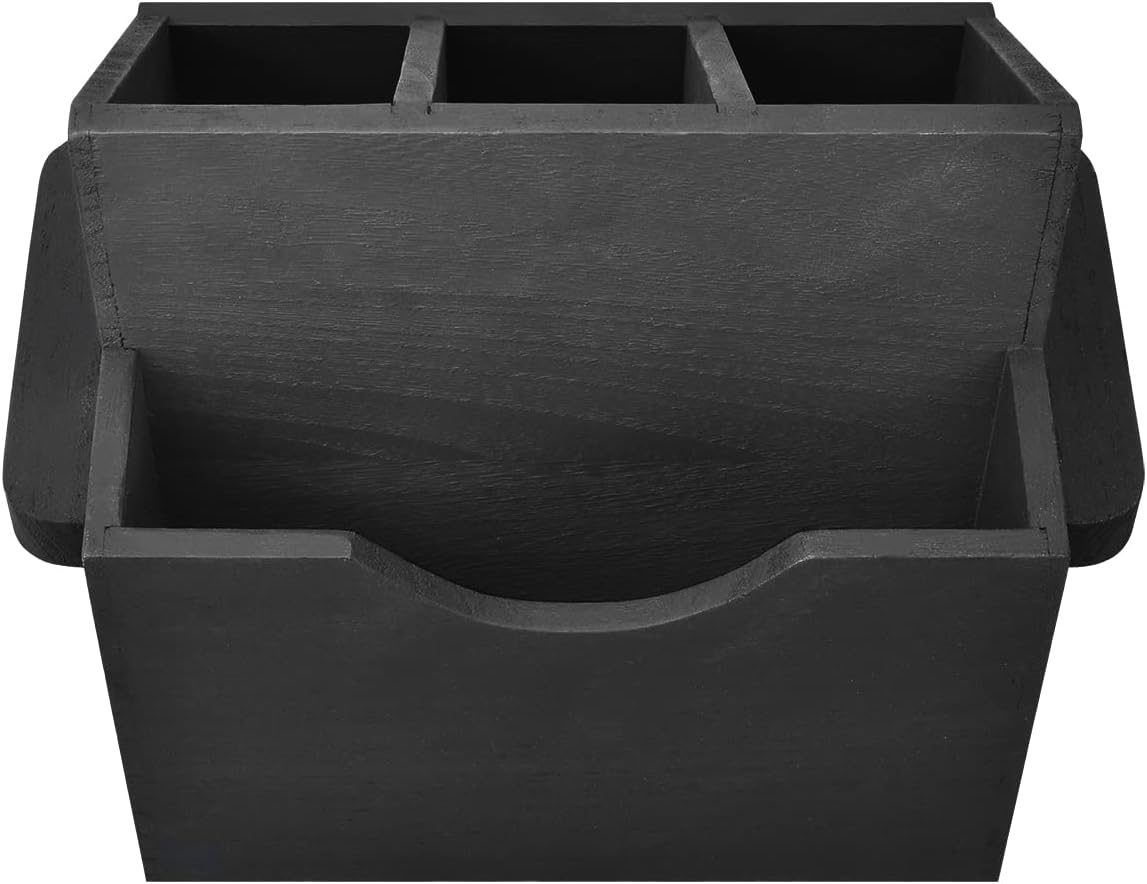 Ikee Design Wooden Utensil Caddy with Handles, Silverware Caddy, Silverware Holder for Countertop,Party,Camping and Kitchen, Silverware Organizer, Picnic Cutlery Holders, White Color
