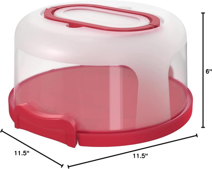 Top Shelf Elements Round Cake Carrier Two Sided Cake Holder Serves as Five Section Serving Tray, Portable Cake Stand Fits 10 inch Cake, Cake Box Comes With Handle, Cake Container Holds Pies (White)