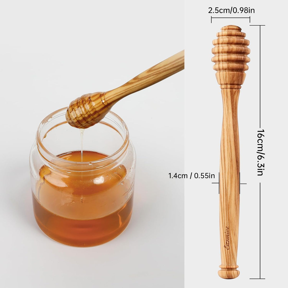 Traditional Olive Wood Honey Dipper - Durable & Warp-Resistant, Preserves Honey Purity, 1pcs, 6.3 Inch