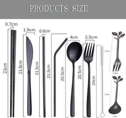 Travel Utensils Set with Case Reusable Stainless Steel Silverware Flatware Set 9 Pcs Portable Cutlery Eating Utensils Set for Lunch Boxes Workplace Camping School, Dishwasher Safe (Multi)