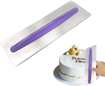 Stainless Steel Cake Scraper Metal Icing Smoother Polisher Cake Decorating Comb Cake Pastry Cutter for Cake Decorating with a Purple Handle 9 Inches