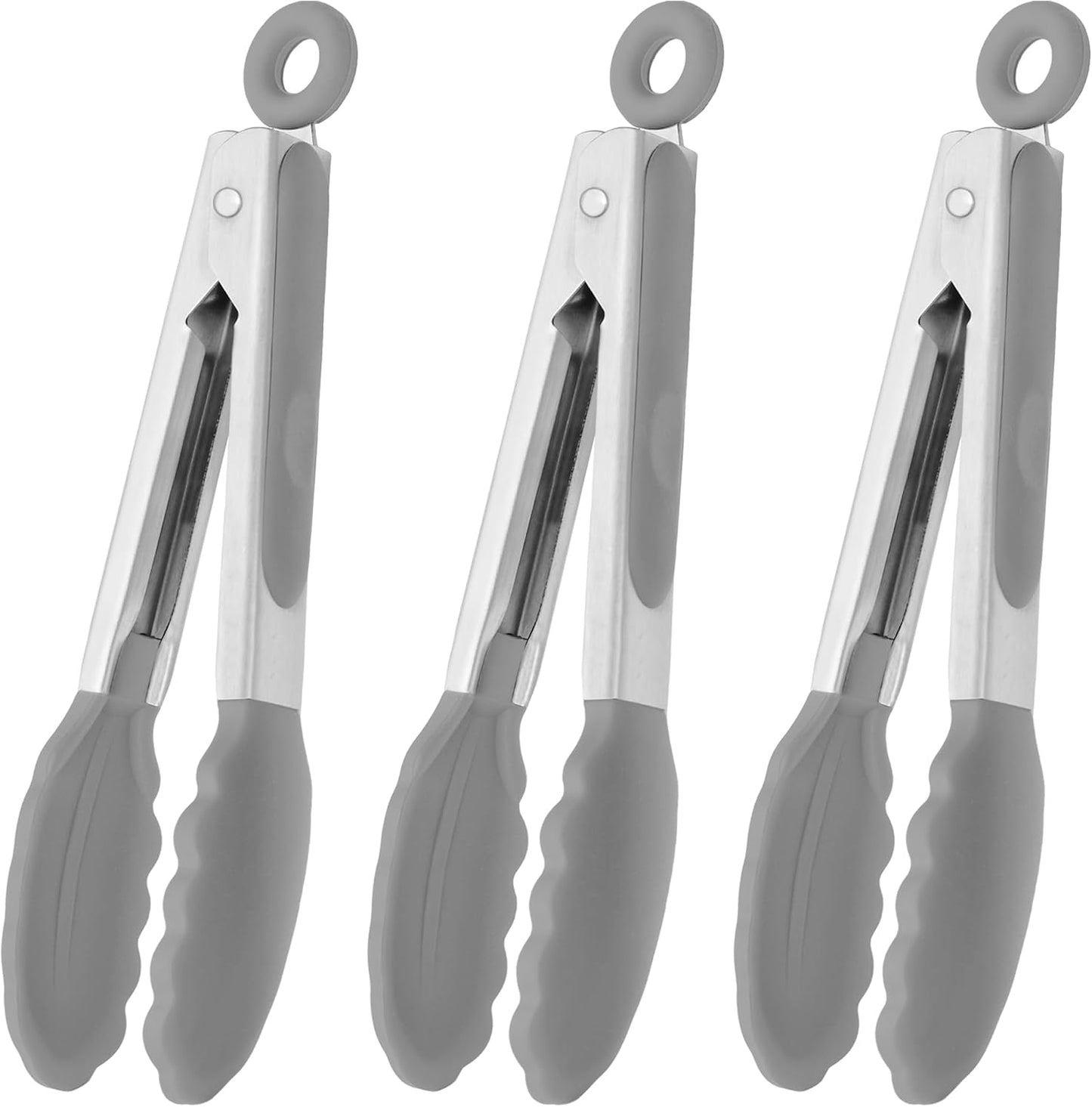HINMAY Small Silicone Tongs 7-Inch Mini Serving Tongs, Set of 3 (Black Gray White)