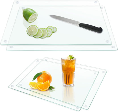 JAMBALAY Tempered Glass Cutting Boards for Kitchen, 16"x12" Clear Glass Cutting Board Set, 2Pcs Chopping Board with Rubber Non Slip Feet, Heat Resistant, Shatter Resistant, Dishwasher Safe