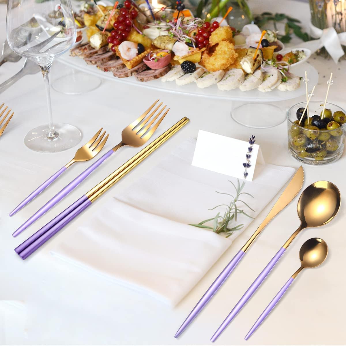AARAINBOW 8 Pieces Stainless Steel Flatware Set Portable Reusable Cutlery Set Travel Utensils Set Including Chopsticks Knife Fork Spoon Straws Cleaning Brush Dishwasher Safe (Pink Golden)