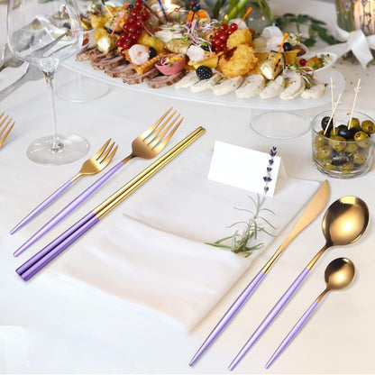 AARAINBOW 8 Pieces Stainless Steel Flatware Set Portable Reusable Cutlery Set Travel Utensils Set Including Chopsticks Knife Fork Spoon Straws Cleaning Brush Dishwasher Safe (Pink Golden)